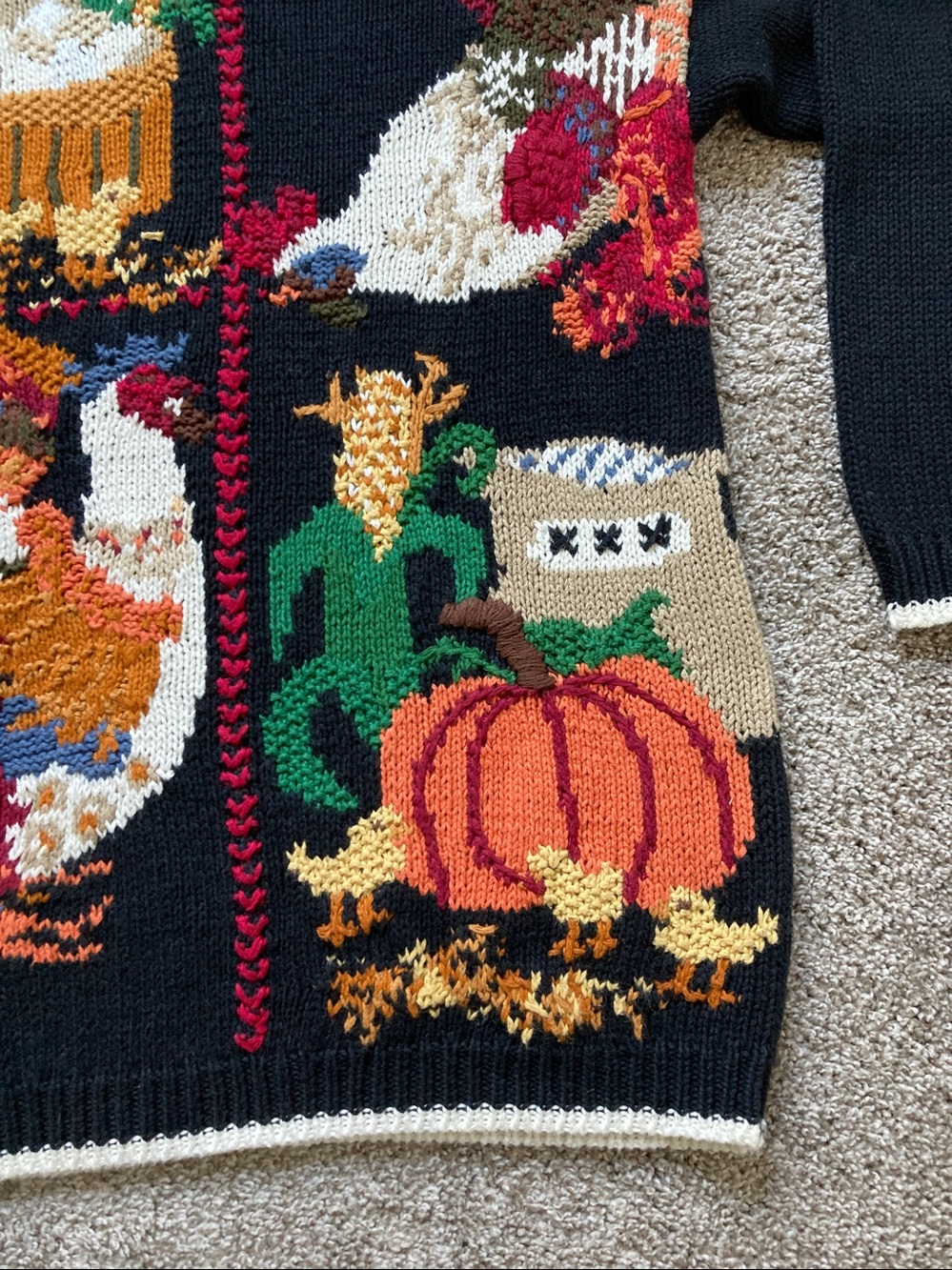 Vintage 90s Farm Animal Pumpkin Chicken Autumn Fall Harvest Sweater Ashley sz S - Picture 6 of 12